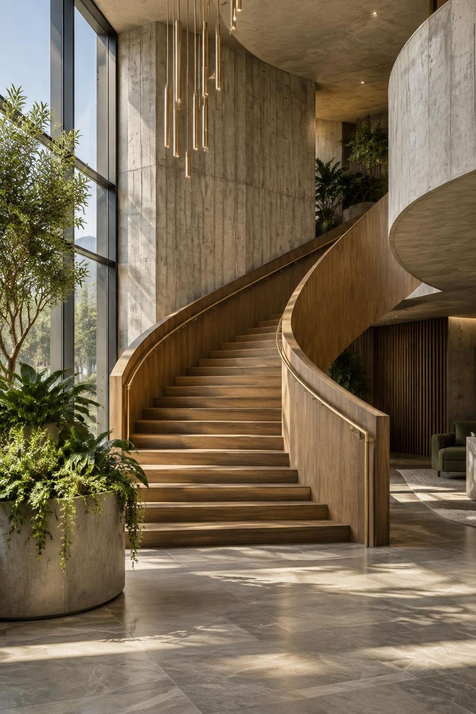 Refined timber and concrete interior staircase